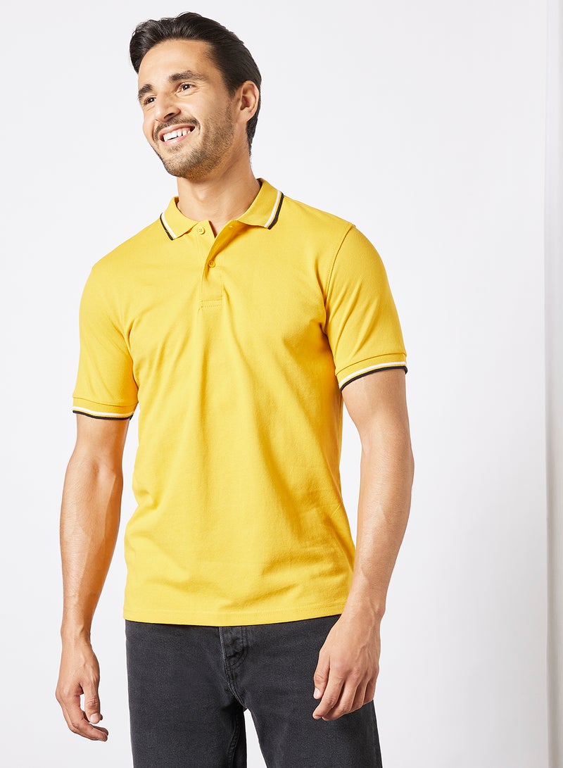 R&B Tipping Detail 2 Button Placket Polo Mustard  - Image 1