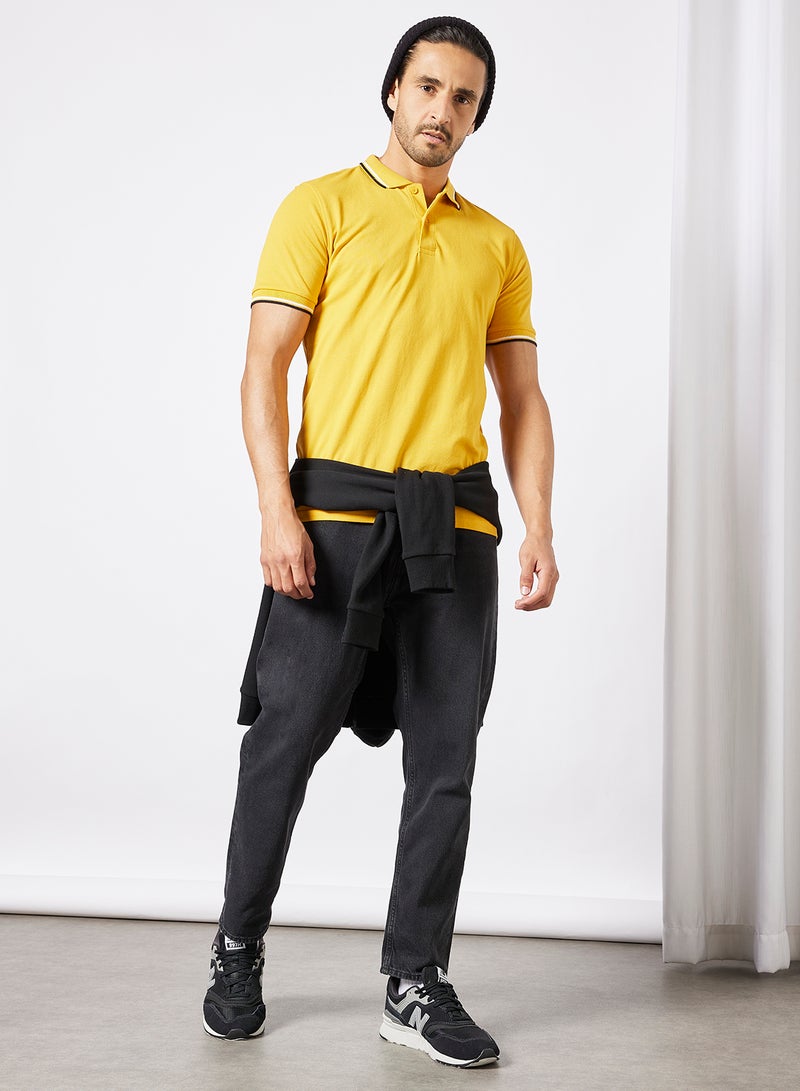 R&B Tipping Detail 2 Button Placket Polo Mustard  - Image 2