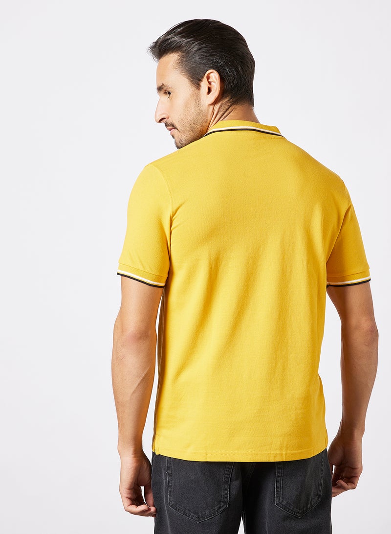 R&B Tipping Detail 2 Button Placket Polo Mustard  - Image 3