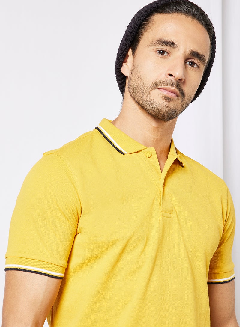 R&B Tipping Detail 2 Button Placket Polo Mustard  - Image 4