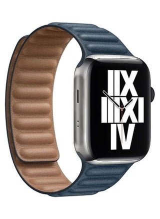 Watch Band Compatible with Apple Watch Series 7 6 5 4 3 2 1, Durable Magnetic Genuine Leather Strap Compatible for Watch Band Size 42mm 44mm 45mm(Blue/Brown) Navy Blue - v1637562891/N51994393A_1