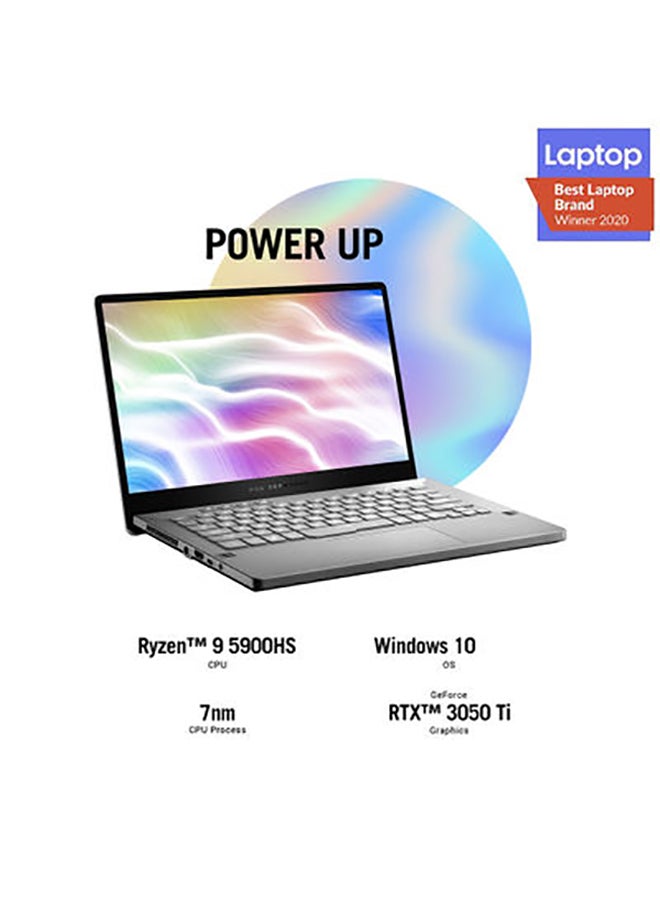 ASUS - ROG Zephyrus G14  GA401QE-K2144T Laptop With 14 Inch QHD Display , 8Core AMD Ryzen 9 5900HS Processor 3.0 GHz/ 16GB RAM/ 1TB SSD/ 4GB NVIDIA GeForce RTX 3050Ti Graphics/Windows 10 /International Version English/Arabic Eclipse Gray - Image 1