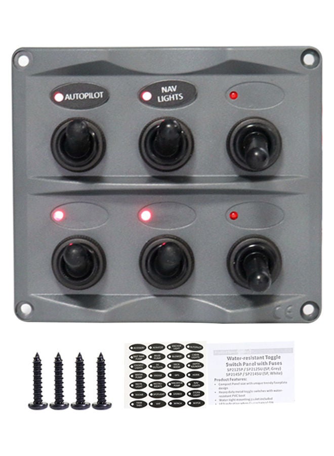 Generic Waterproof 6 Gang Toggle Switch Panel LED Indication with 28-Piece Assorted Label Stickers  - Image 1