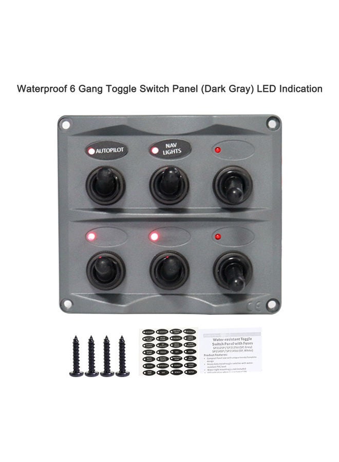 Generic Waterproof 6 Gang Toggle Switch Panel LED Indication with 28-Piece Assorted Label Stickers  - Image 4