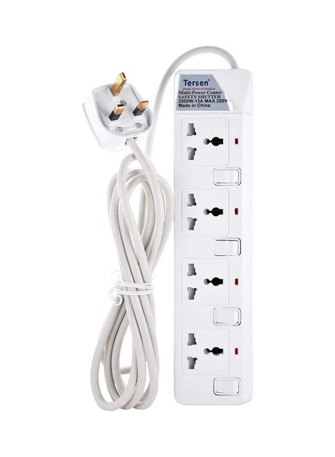 4 Way Power Extension Socket Cable White 10meter