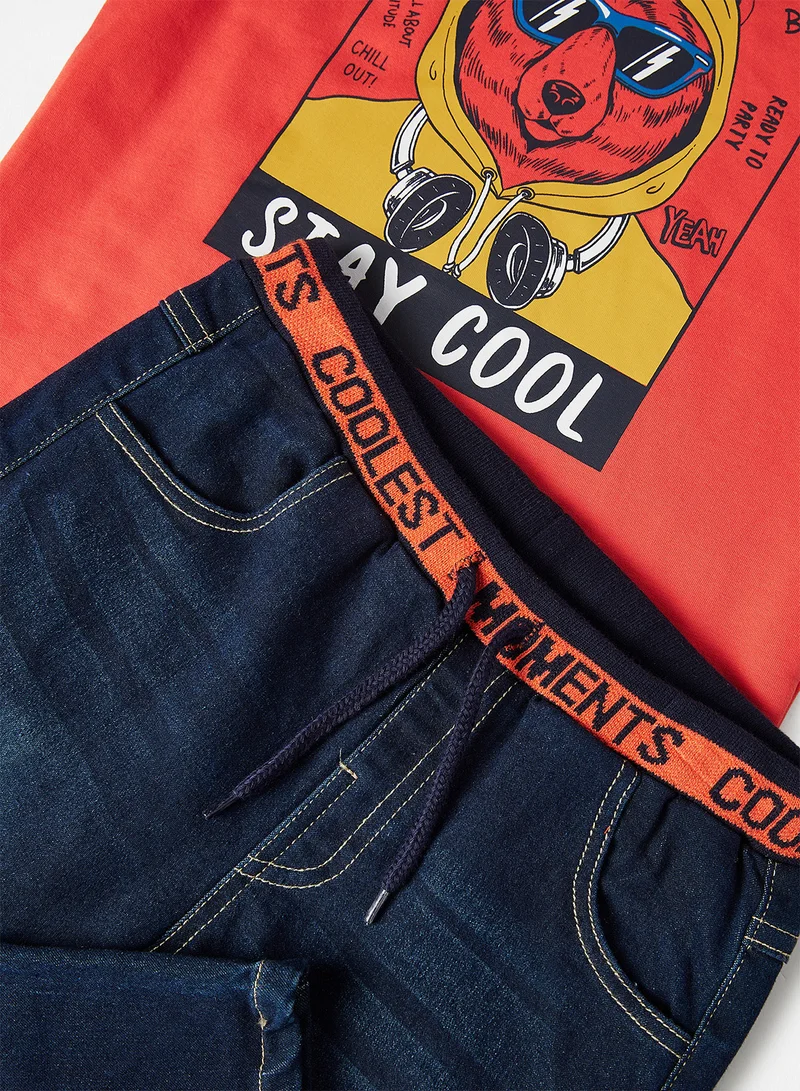 Babybol Baby/Kids Graphic T-Shirt and Jeans Set Orange/Blue