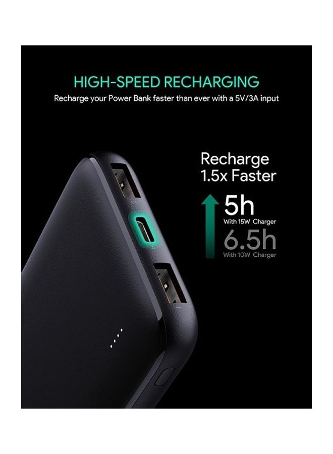 Aukey - 10000 mAh Slim Power Bank 15W PB-N73 Black - Image 1