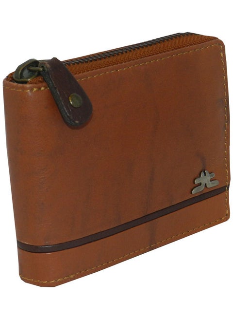 Genuine Leather Designer Wallet With Full Zipper Rust