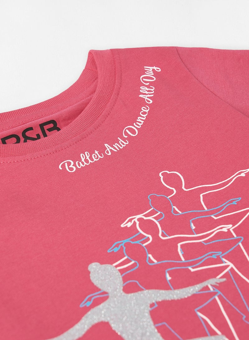 R&B Trendy Printed Basic Girls T-Shirt Fuchsia  - Image 3