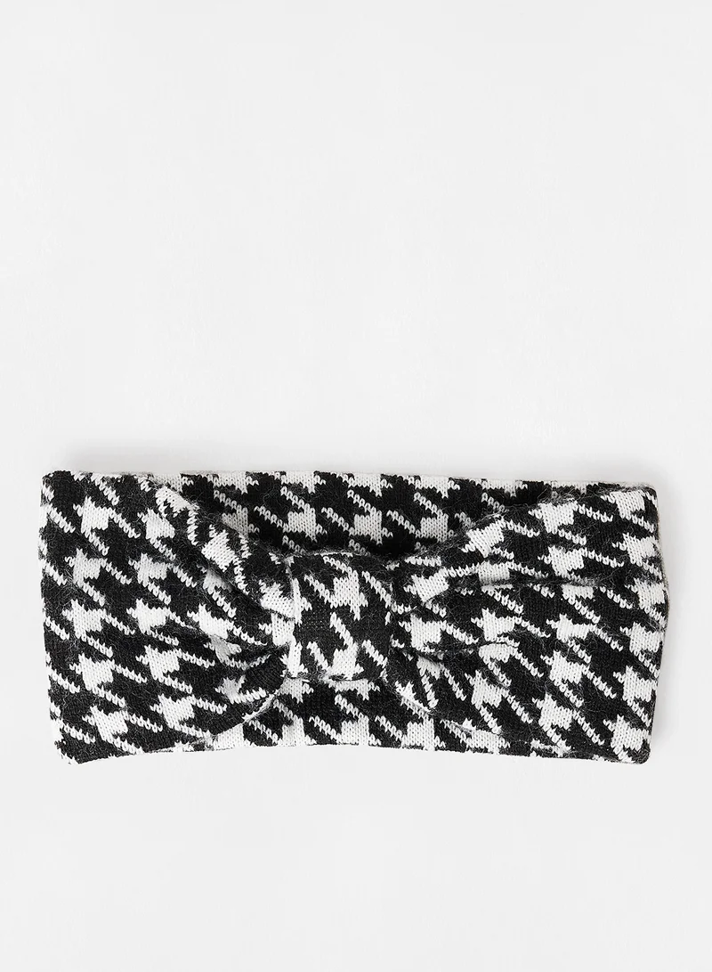 PIECES Houndstooth Print Headband Black
