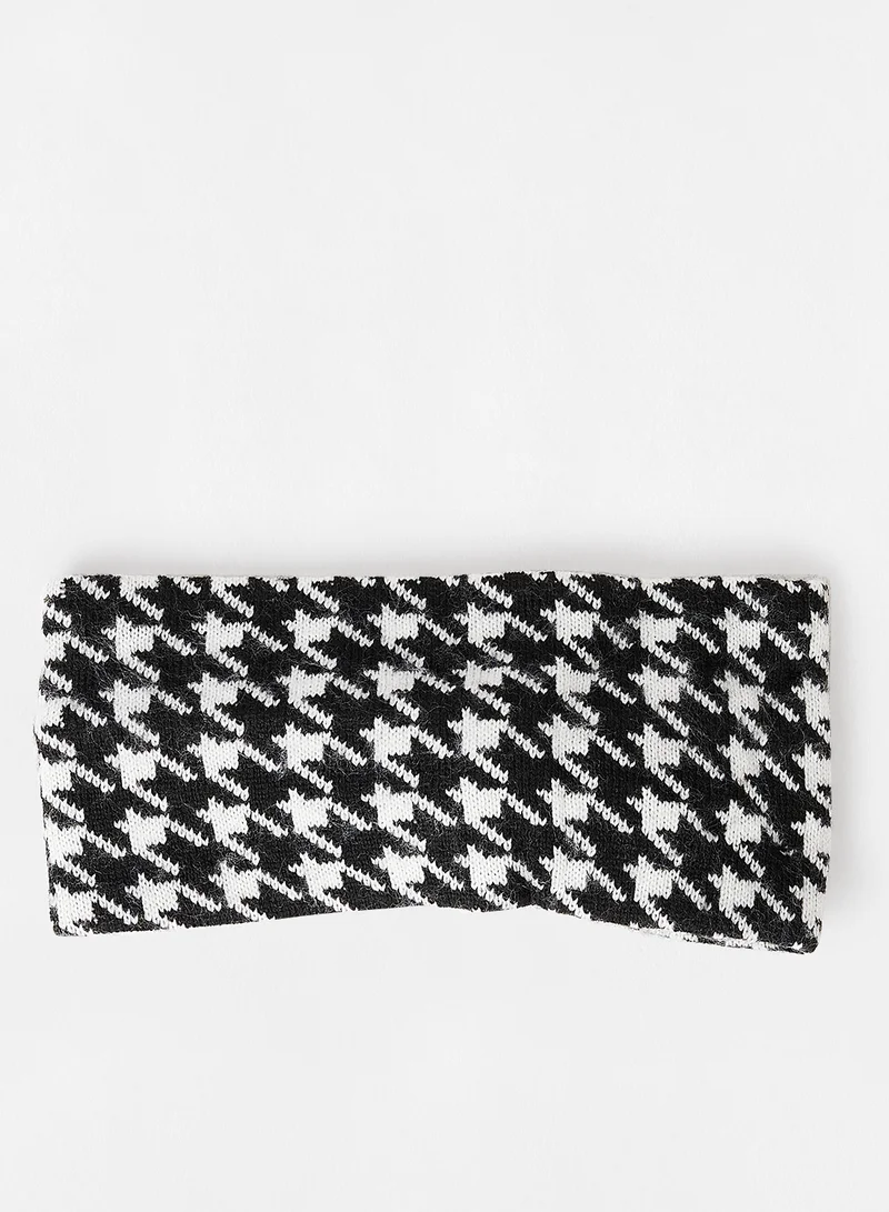 PIECES Houndstooth Print Headband Black