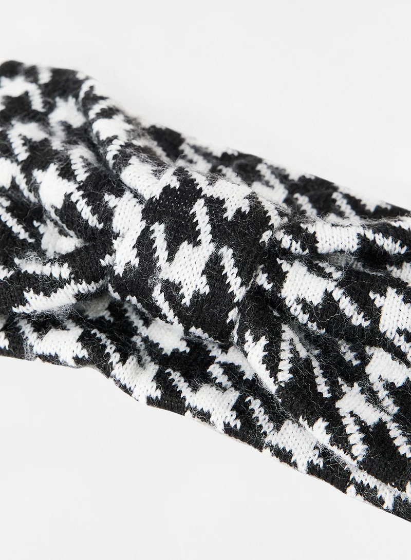 PIECES Houndstooth Print Headband Black