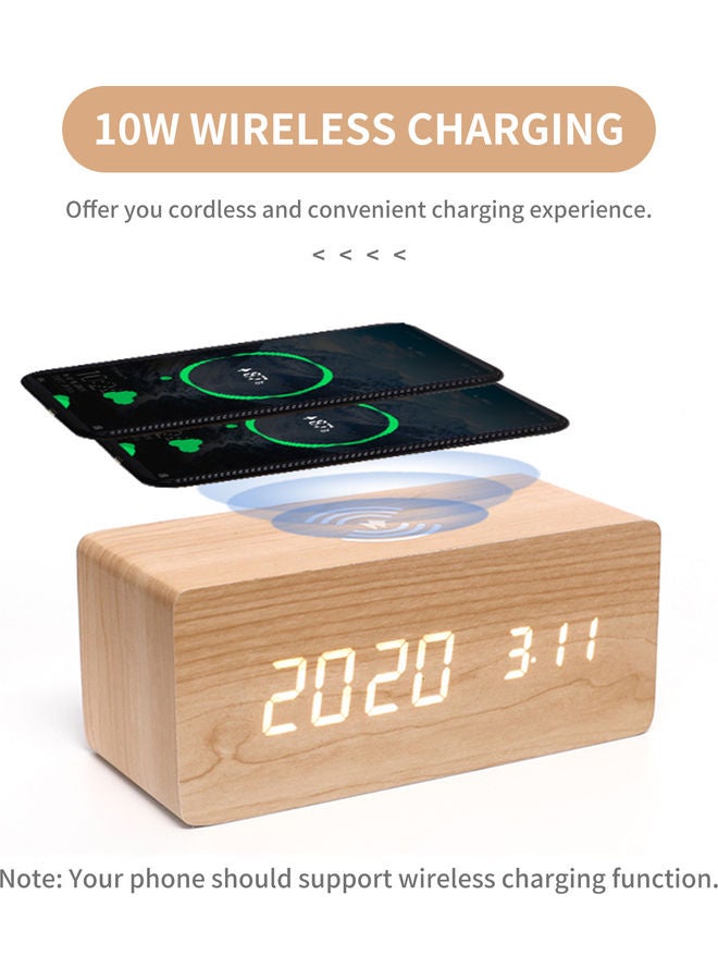 Digital Wooden Alarm Clock Beige 18.5x8.5x8.7cm  - Image 4