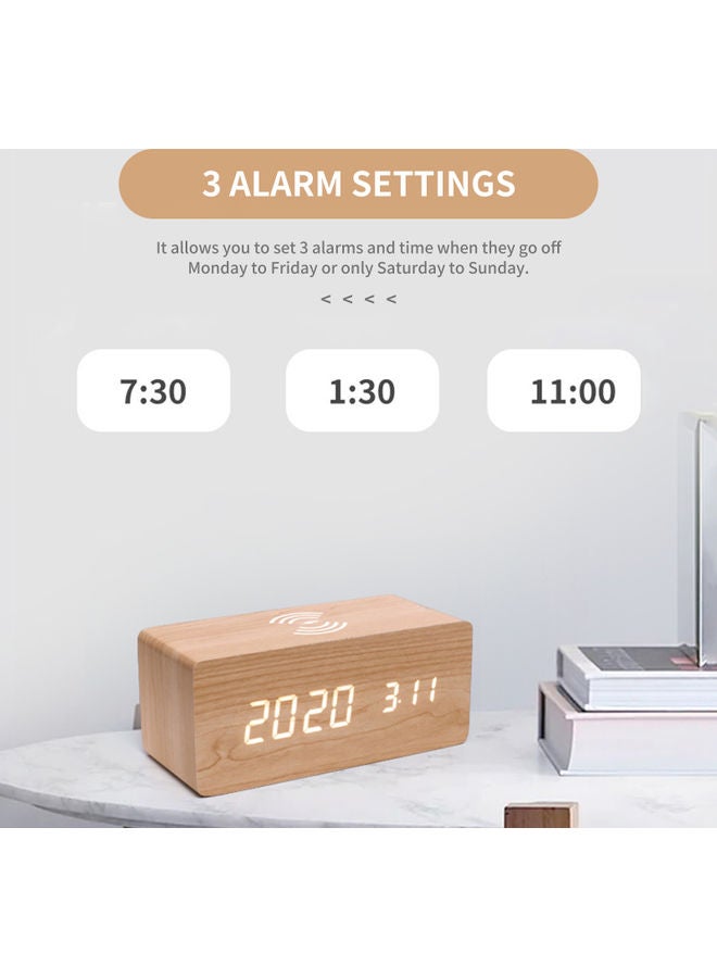 Digital Wooden Alarm Clock Beige 18.5x8.5x8.7cm  - Image 5