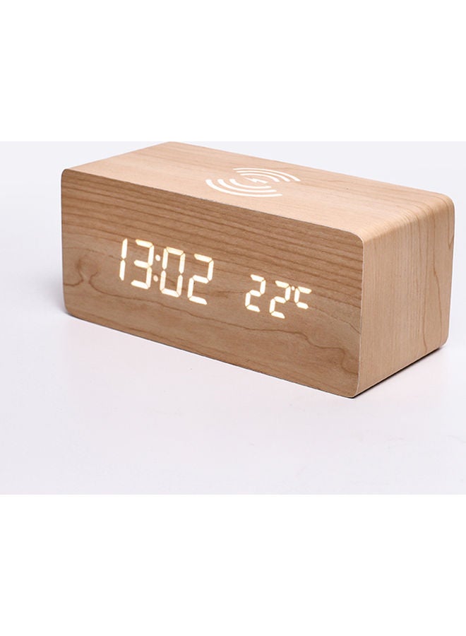 Digital Wooden Alarm Clock Beige 18.5x8.5x8.7cm