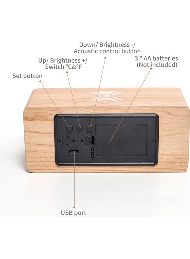 Digital Wooden Alarm Clock Beige 18.5x8.5x8.7cm