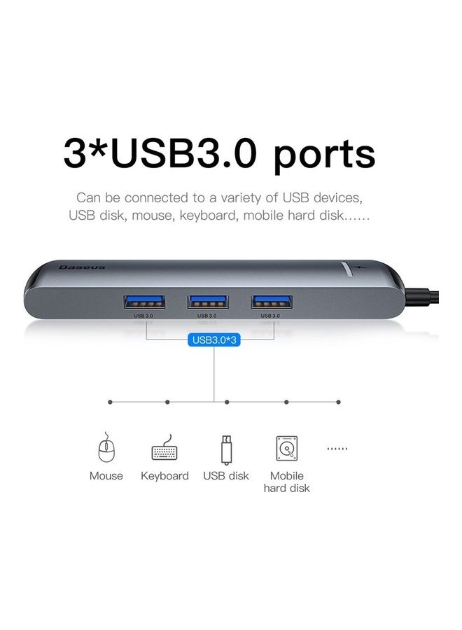 Baseus USB C Hub 6-in-1 USB C with 4K HDMI Adapter 87W PD Charging Port, USB 3.0 Ports*3, RJ45 Gigabit Ethernet port for MacBook/Pro/Air/Chromebook/iPad Pro/Type C Windows Laptops Grey  - Image 2