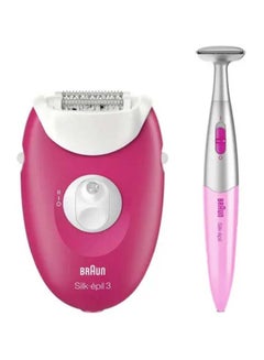 2-Piece Silk Epil Epilator And Bikini Trimmer Set Raspberry Pink/White 22x20x9cm