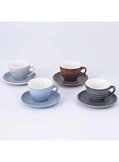 8-Piece Kiln Variable Glaze Process Round Linear Ceramic Coffee Cup And Saucer Set Multicolour 11x9x6.5cm