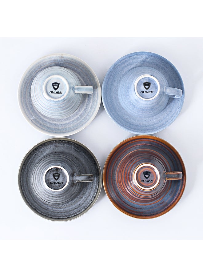 Shuer - 8-Piece Kiln Variable Glaze Process Round Linear Ceramic Coffee Cup And Saucer Set Multicolour 11x9x6.5cm - Image 1