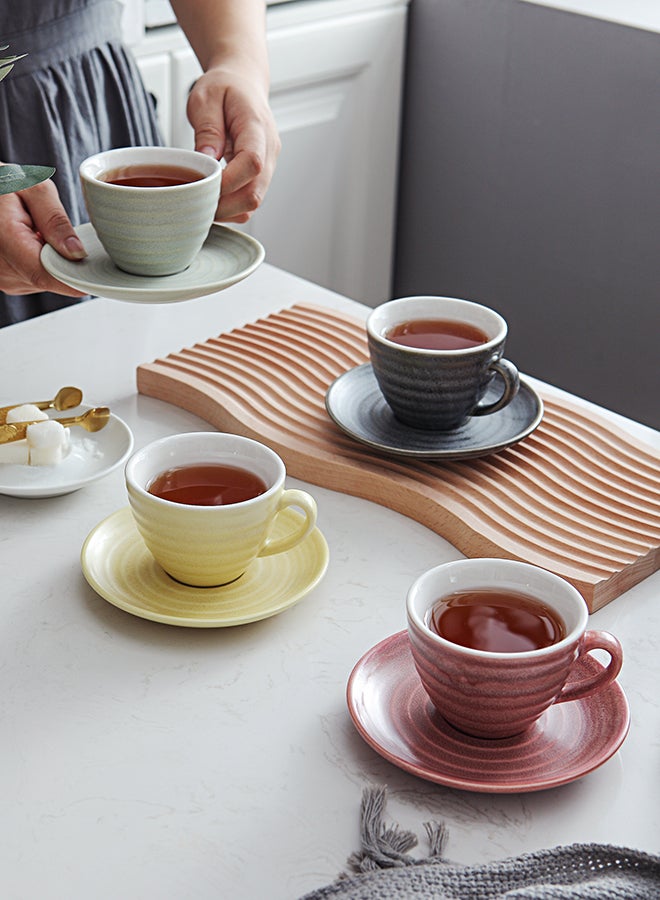 شور طقم فناجين قهوة مع صحون من السيراميك بتصميم طولي من 8 قطع من كيلن وردي / بنفسجي / أصفر 11x9x6.5سم - Image 4