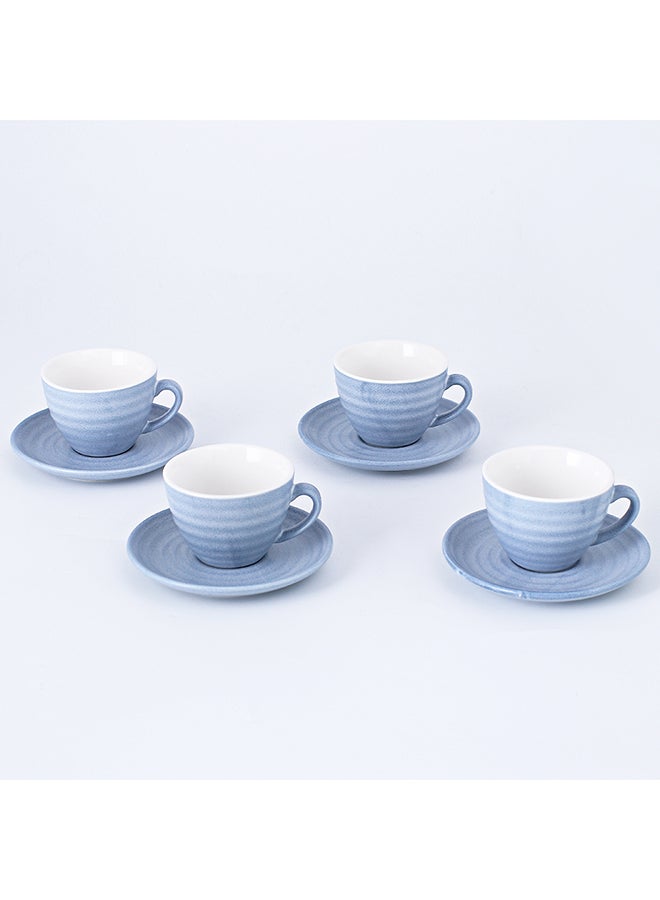 Shuer 8-Piece Kiln Variable Glaze Process Round Linear Ceramic Coffee Cup And Saucer Set Blue 11x9x6.5cm - Image 1