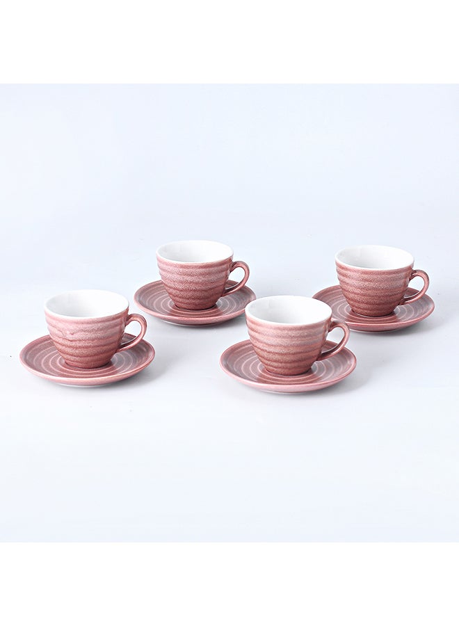 Shuer 8-Piece Kiln Variable Glaze Process Round Linear Ceramic Coffee Cup And Saucer Set Red 11x9x6.5cm - Image 1