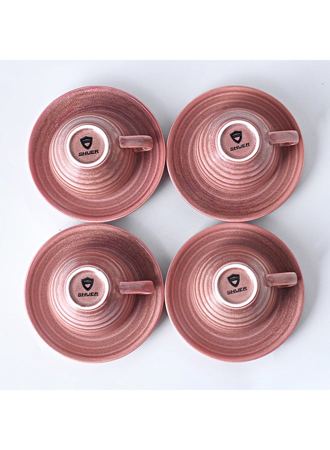 Shuer 8-Piece Kiln Variable Glaze Process Round Linear Ceramic Coffee Cup And Saucer Set Red 11x9x6.5cm - Image 2
