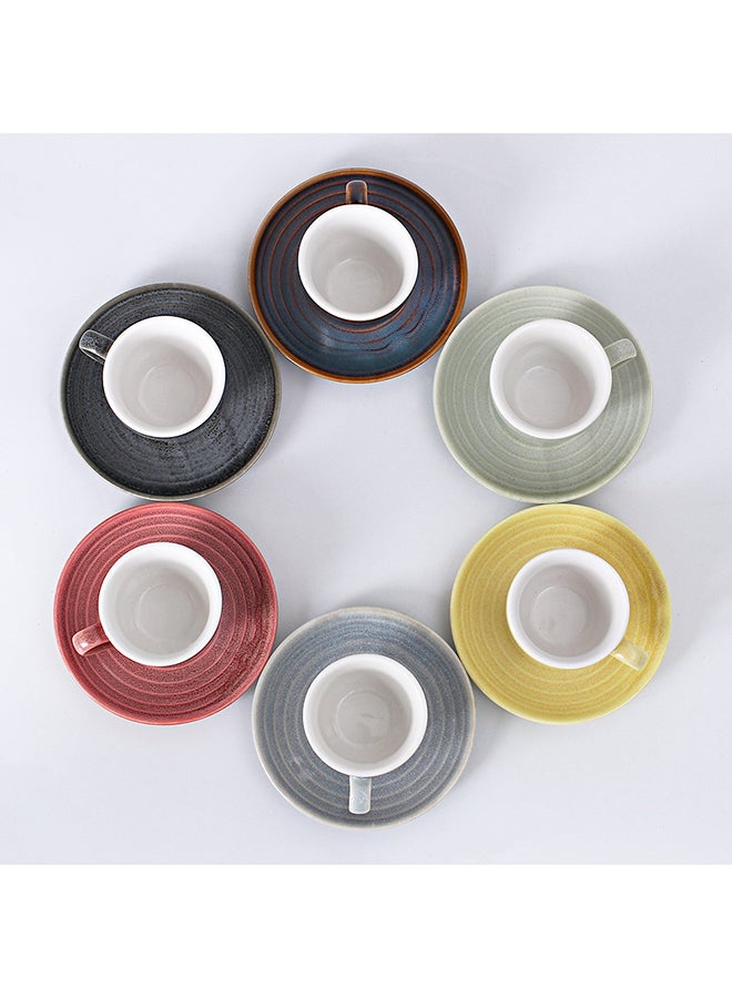 Shuer - 12-Piece Kiln Variable Glaze Process Round Linear Ceramic Cup And Saucer Set Multicolour 11x9x6.5cm - Image 1