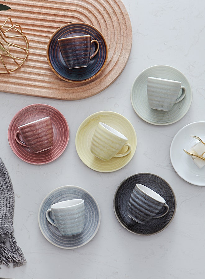 Shuer - 12-Piece Kiln Variable Glaze Process Round Linear Ceramic Cup And Saucer Set Multicolour 11x9x6.5cm - Image 1