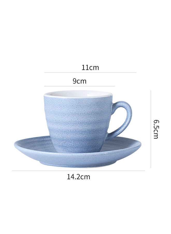 Shuer - 12-Piece Kiln Variable Glaze Process Round Linear Ceramic Cup And Saucer Set Blue/White 11x9x6.5cm - Image 1
