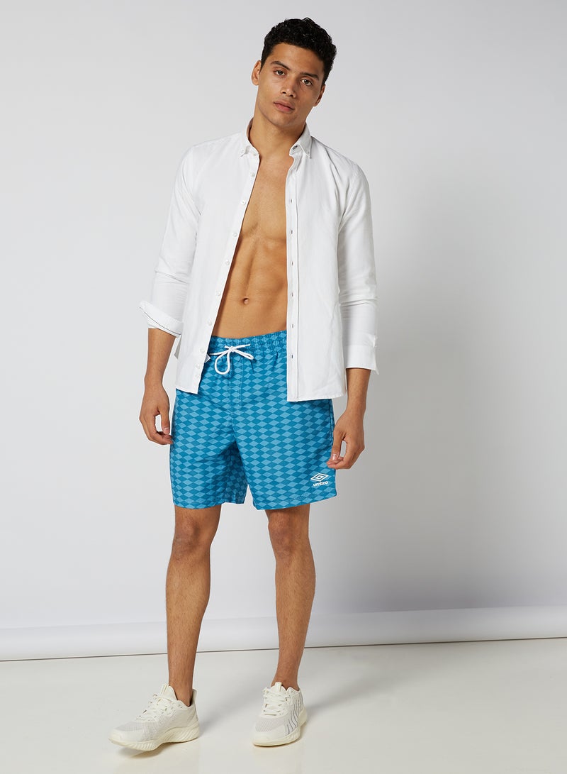 Diamond Checkerboard Swim Shorts Blue