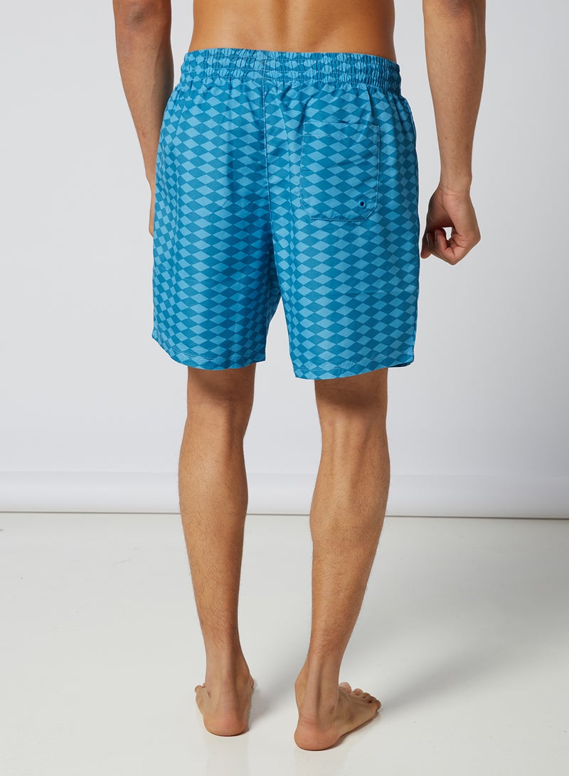 Diamond Checkerboard Swim Shorts Blue