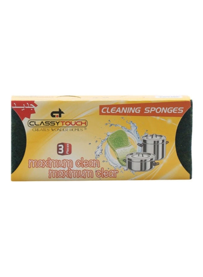 كلاسي تاتش مجموعة إسفنجات لتنظيف المطبخ مكونة من 3 قطع أصفر/ أخضر 21x10x5سم - Image 1