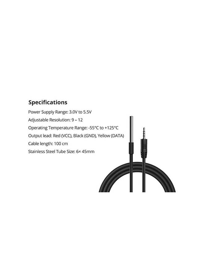 SONOFF - DIY DS18B20 Waterproof Temperature Sensor Operating Temperature Range: 55 C to +125 C 100 cm Cable Super-Durability & Long-Lifespan Black 100cm - Image 1