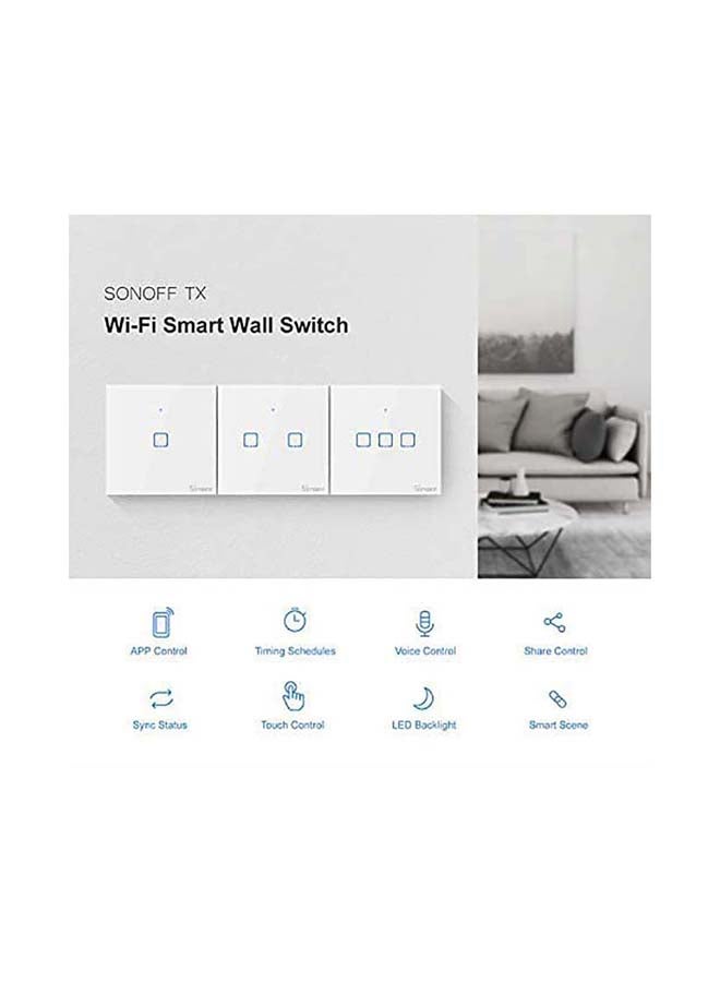 SONOFF T2UK3C-TX UK Plug 3 - Gang Way Glass Panel Wireless WiFi Smart Touch Light Switch Works with Amazon Alexa and Google Assistant White - Image 2