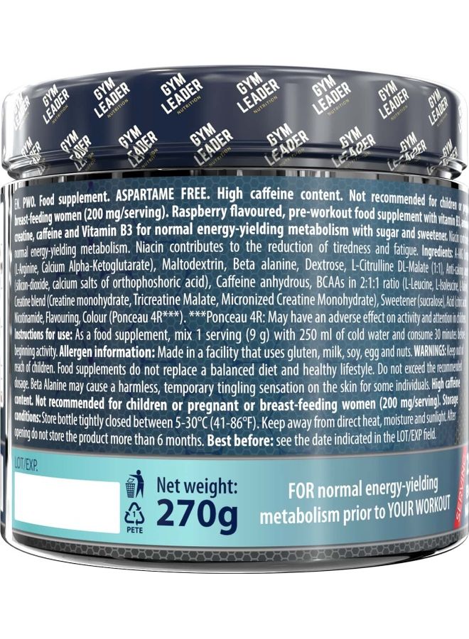 Gym Leader Nutrition - Raspberry PWO Pre-workout Supplement - Image 1