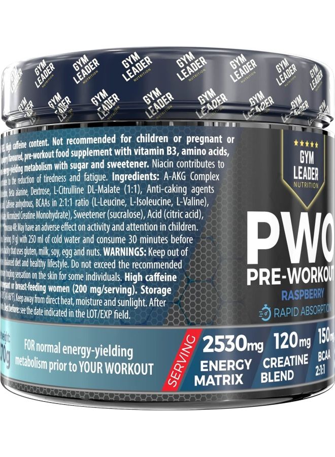 Gym Leader Nutrition - Raspberry PWO Pre-workout Supplement - Image 1