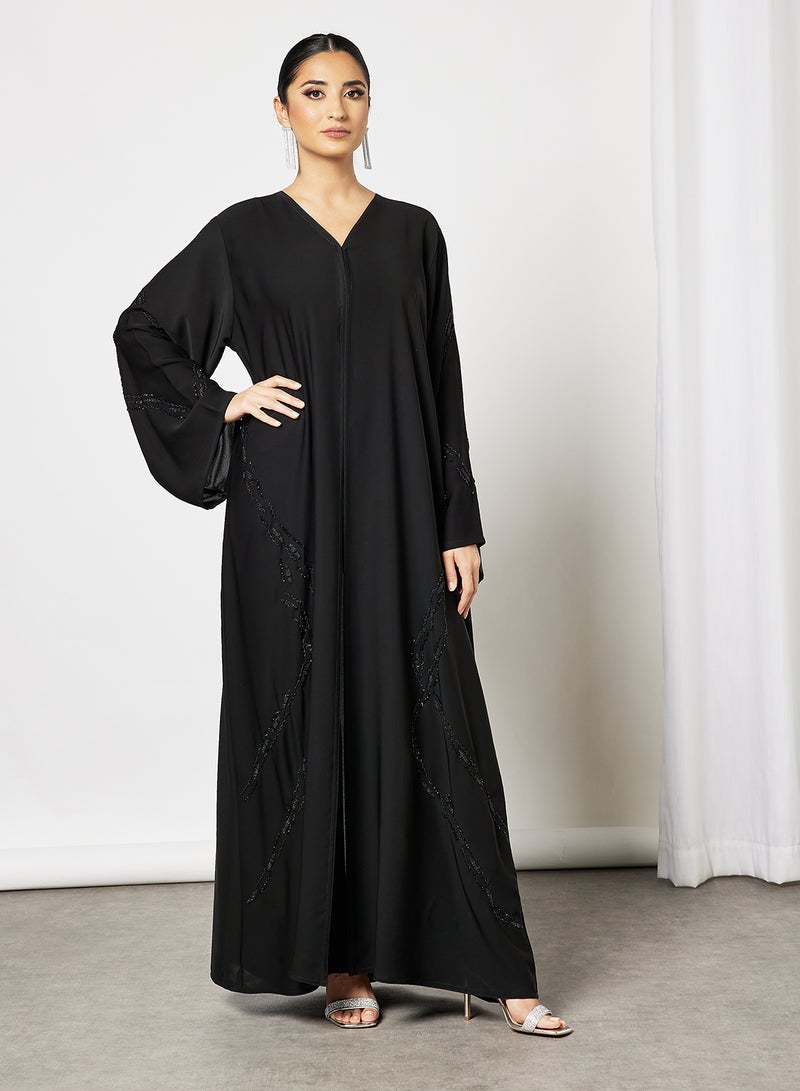 ROZA Abaya With Stone Hand Work Front And Sleeves Black  - Image 1