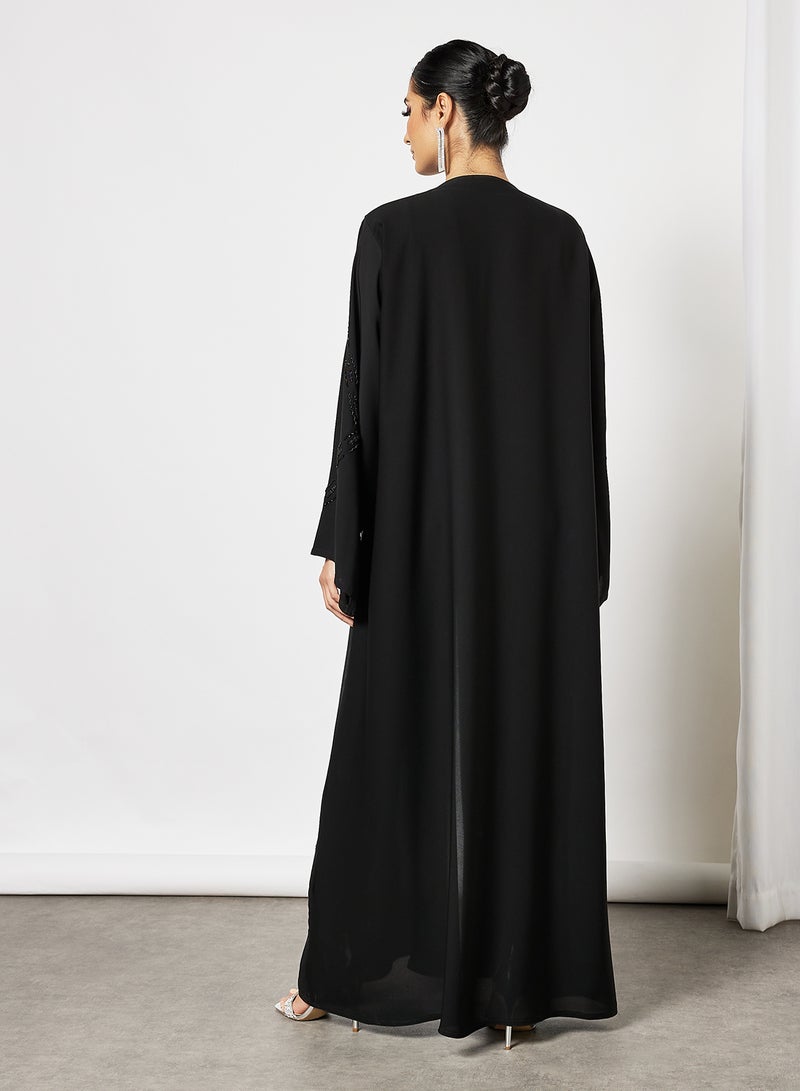 ROZA Abaya With Stone Hand Work Front And Sleeves Black  - Image 2