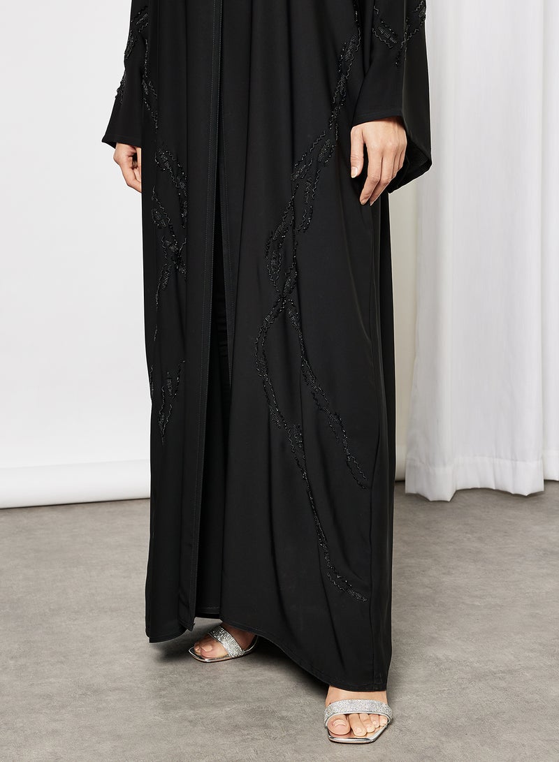 ROZA Abaya With Stone Hand Work Front And Sleeves Black  - Image 4