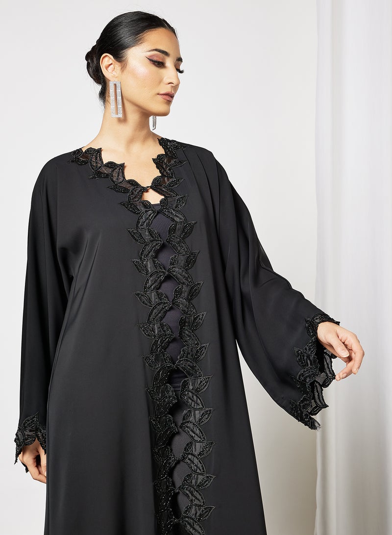 ROZA Abaya With Laise And Stone Hand Work Black  - Image 4