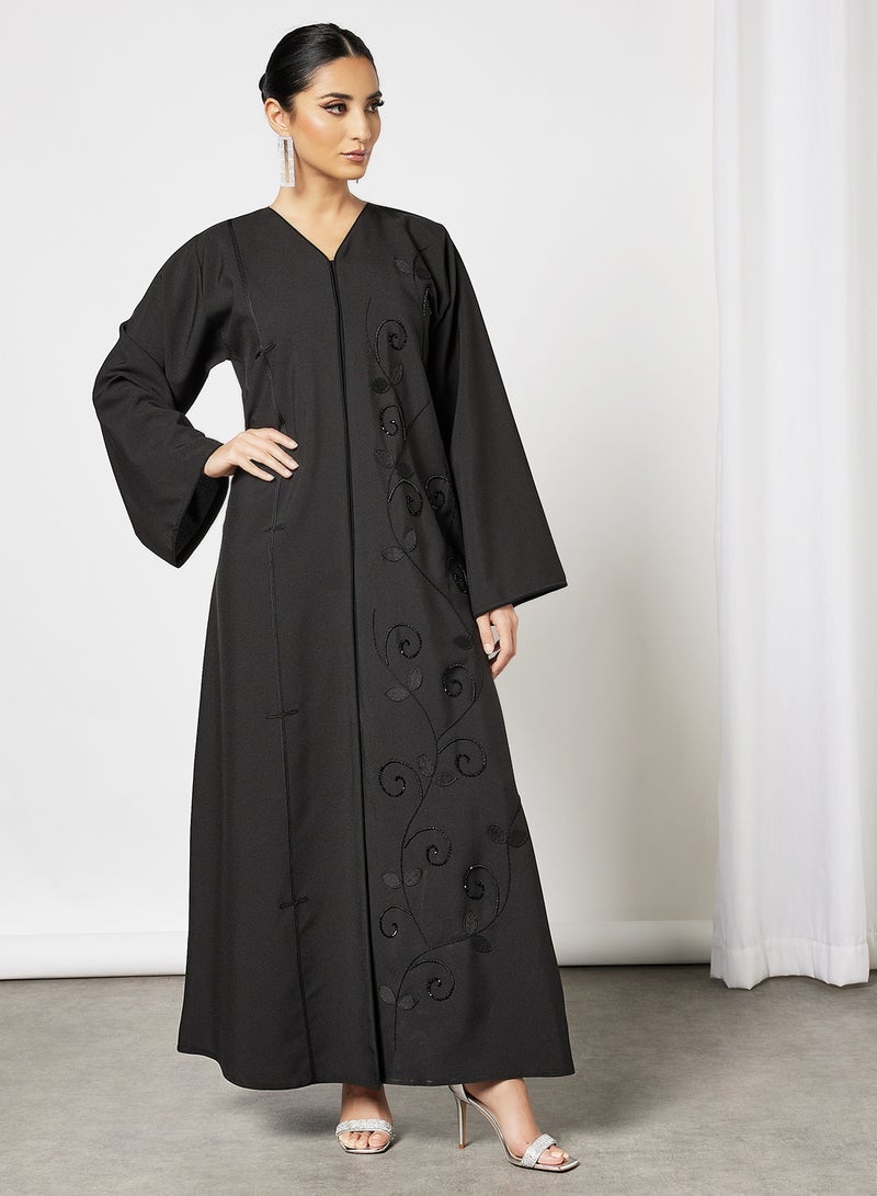 بوسني عباية مطرزة ومزينة بالخرز أسود - Image 1
