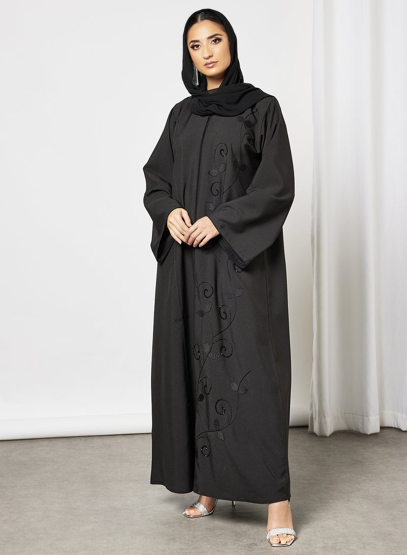 بوسني عباية مطرزة ومزينة بالخرز أسود - Image 3