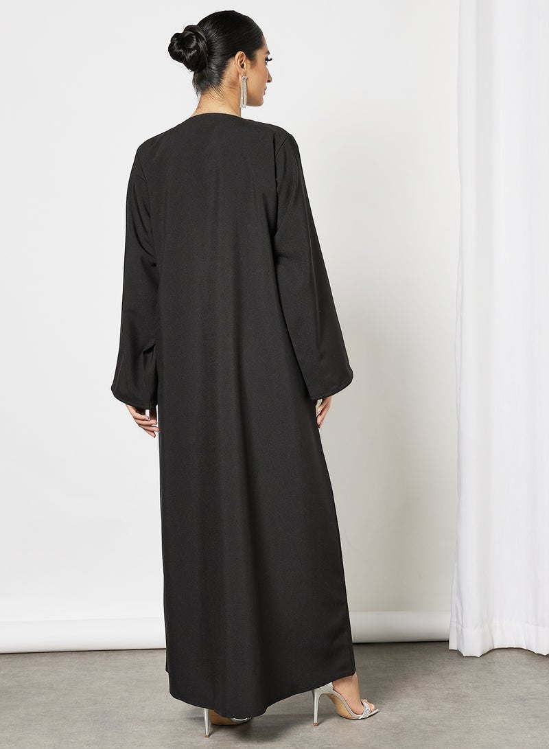 بوسني عباية مطرزة ومزينة بالخرز أسود - Image 2