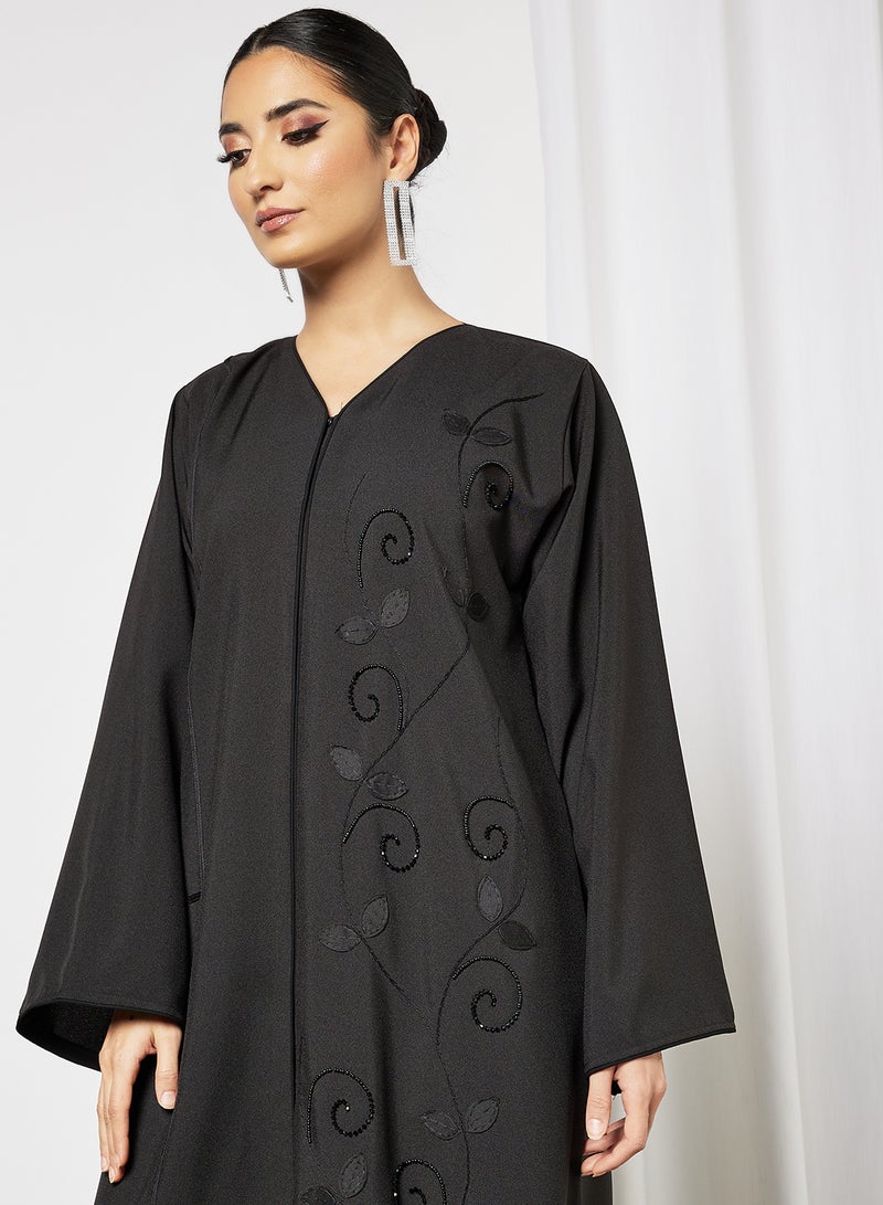 بوسني عباية مطرزة ومزينة بالخرز أسود - Image 4