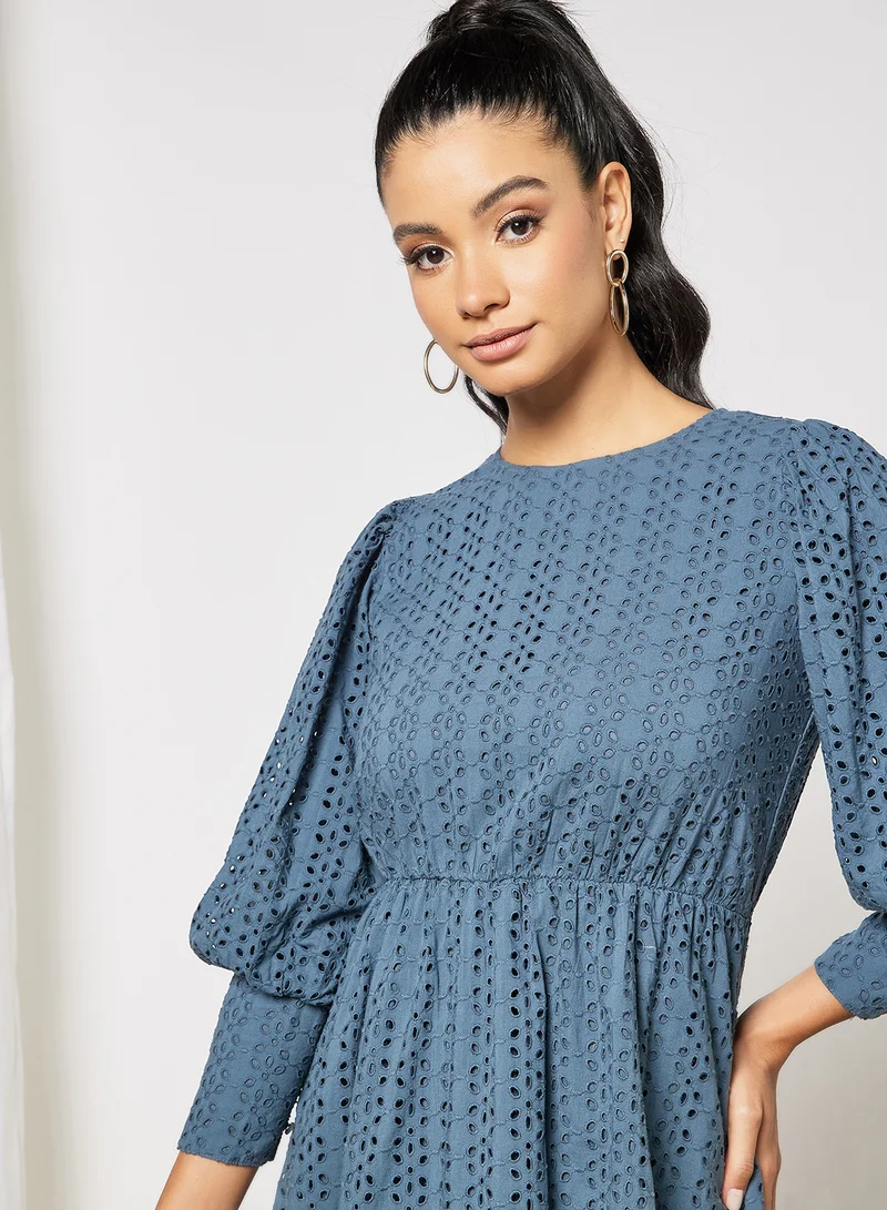 Y.A.S Broderie Mini Dress Light Blue
