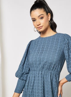 Y.A.S Broderie Mini Dress Light Blue  - Image 3