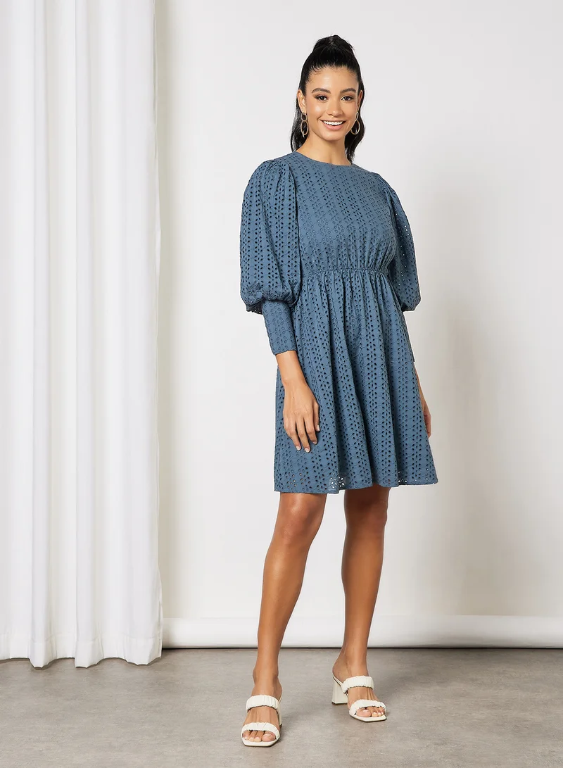 Y.A.S Broderie Mini Dress Light Blue