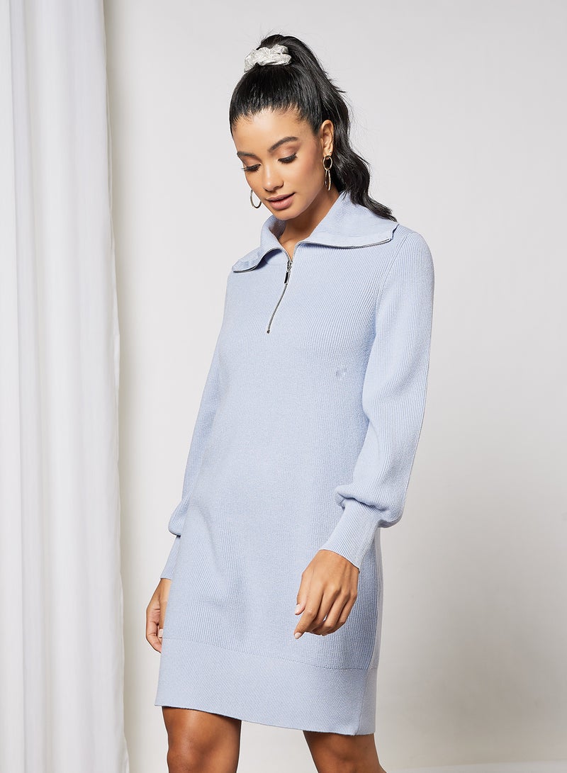 Y.A.S - Half-Zip Knitted Dress Light Blue - Image 1